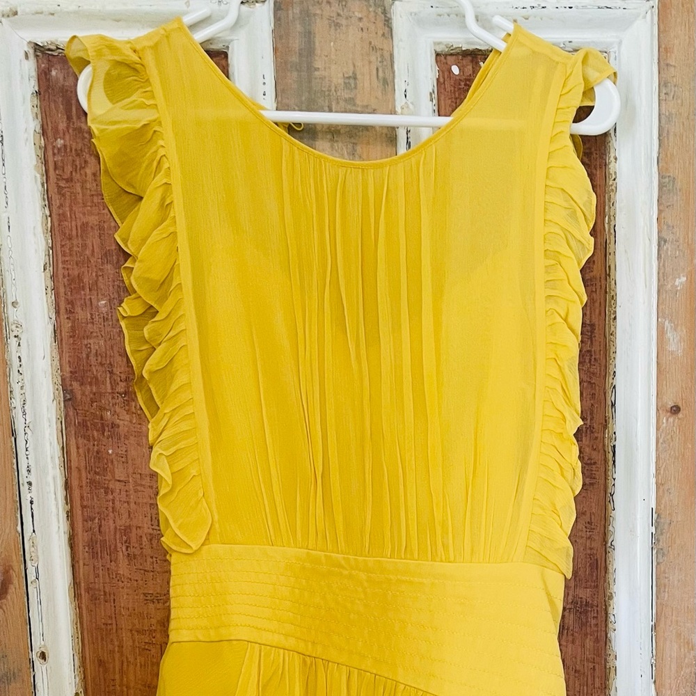 BCBG Yellow Silk Chiffon Ruffle Tulip Dress SZ Sm